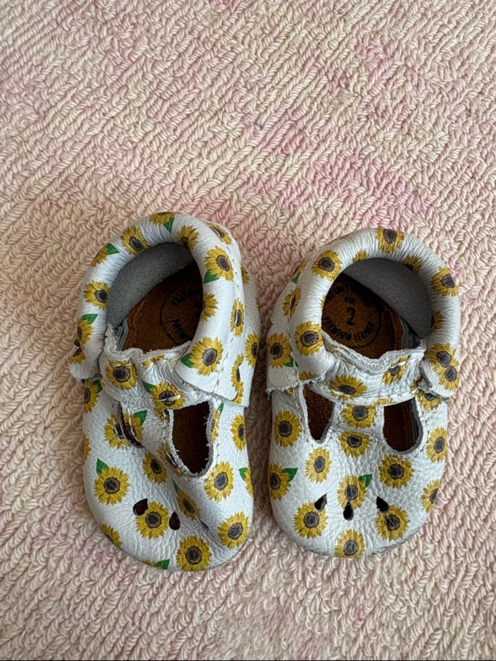 Freshly Picked White Sunflower Print T-Strap Baby Shoes